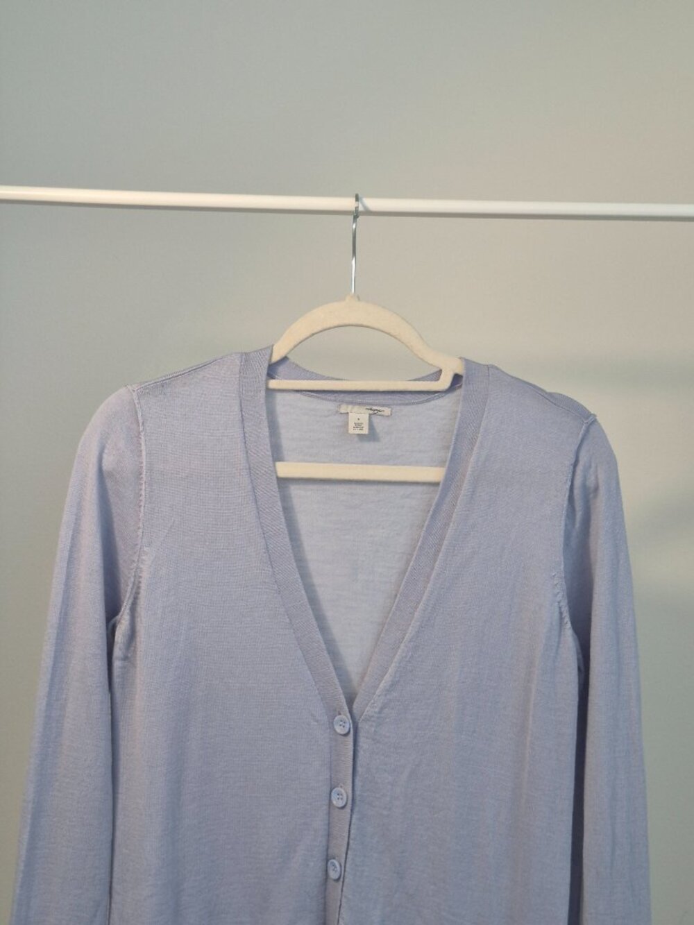 Halogen Cardigan Women S Light Blue 100% Merino Wool Button Front Pockets - Picture 3 of 8